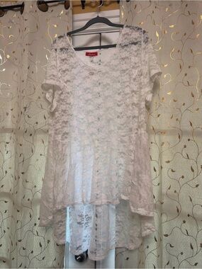 Rainbow White Sheer Lace High-Low Tunic